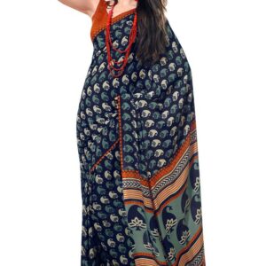 Prafful Navy Blue Crepe Printed Sari