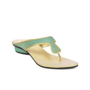 Portia Women Turquoise Blue & Gold Flats