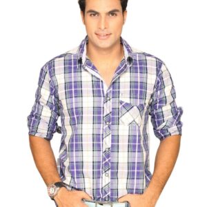 Highlander Men White Purple Black Grey Checked Shirt