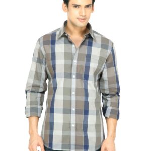 Wills Lifestyle Men Check Grey Shirt