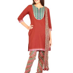 Mother Earth Women Cotton Brown Salwar Suit