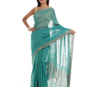 Fabindia Teal Green Mangalgiri Saree