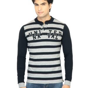 United Colors of Benetton Men Stripes Grey Tshirt