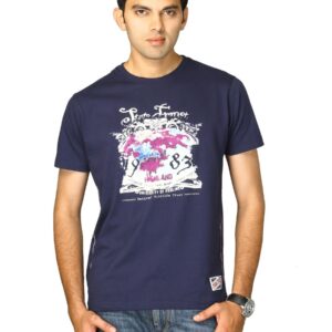 Proline Men Navy Printed Round Neck T-shirt