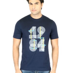 Mark Taylor Men Navy Blue Printed T-shirt