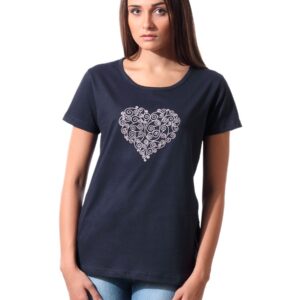 Tantra Women Navy Blue Curly Heart T-shirt
