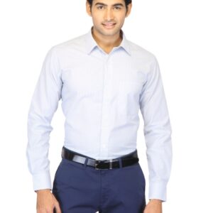 Mark Taylor Men White & Blue Striped Shirt