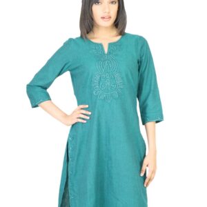 BIBA Women Solid Green Kurta