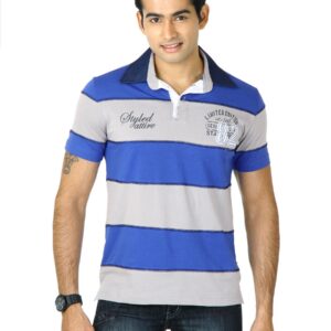 Status Quo Men Grey & Blue Striped T-shirt