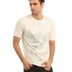 French Connection Men Cream Reverse Printed T-shirt