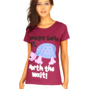 Jealous 21 Women's Always Late But Burgundy Red T-shirt