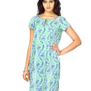 W Women U Neck Short Sleeve Lavender Green Kurta