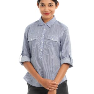 Wills Lifestyle Women Blue Striped Shirt