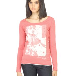 Wrangler Women Printed Peach T-shirt