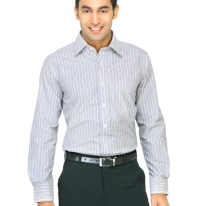 Mark Taylor Men Grey White & Light Brown Striped Shirt