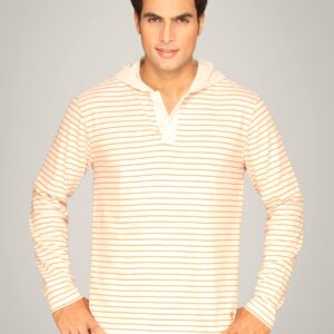 Basics Men Orange & White Striped Hooded T-shirt