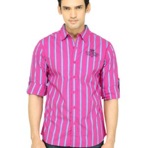 Spykar Men Stripes Pink Shirts