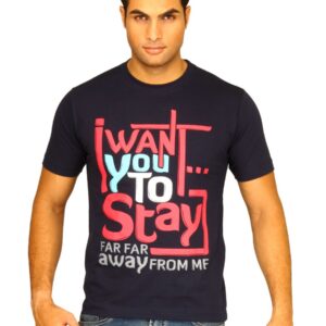 Myntra Men's I Want You To Stay Navy Blue T-shirt