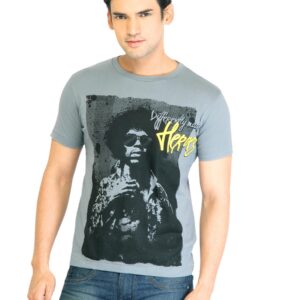 Peter England Men Printed Grey TShirt