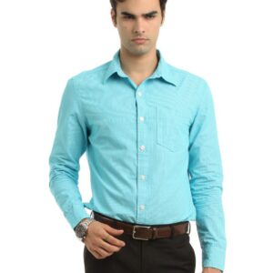 Myntra Men Turquoise Blue Striped Shirt