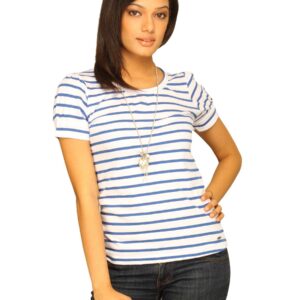 Wrangler Women's Nautical Stripe White Blue T-shirt