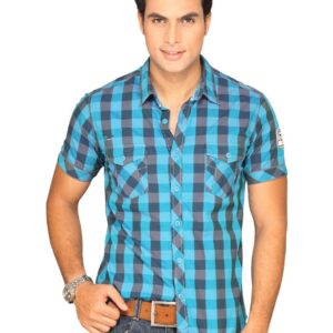 Locomotive Men Blue Black Grey Checked Shirt