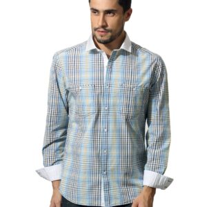 John Players Men Check Blue Shirt