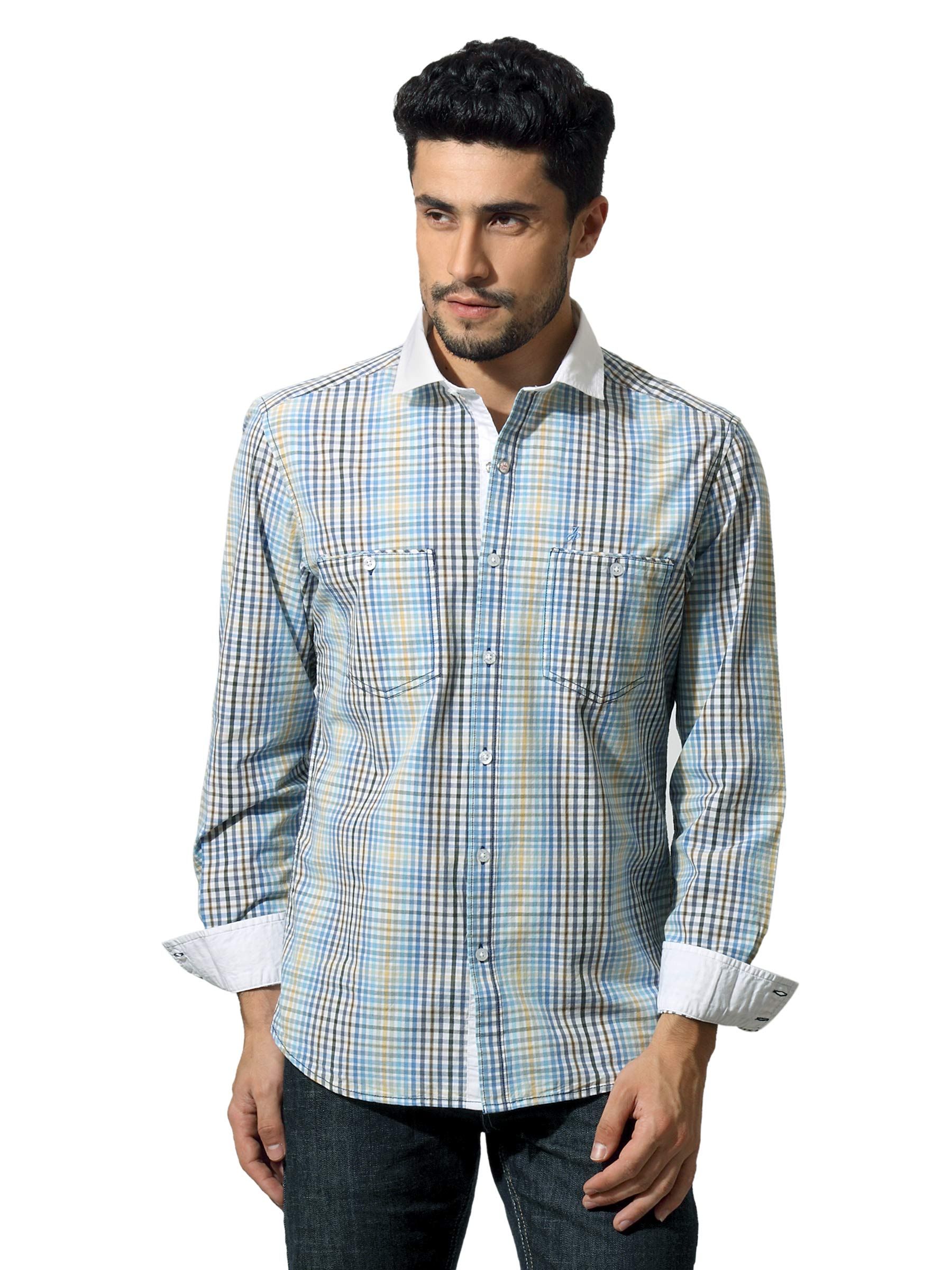 John Players Men Check Blue Shirt