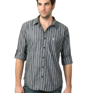 Basics Men Grey Striped Shirt