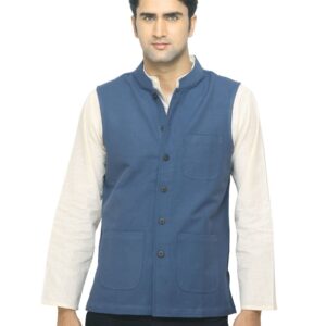 Fabindia Men Navy Blue Bhagalpur Nehru Jacket