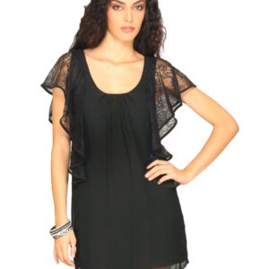 Forever New Women's Waterfall Sleeve Shift Black Dress