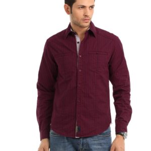 Locomotive Men Burgundy Stripe Shirt