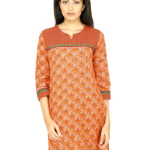 Mother Earth Women Printed Orange Kurta