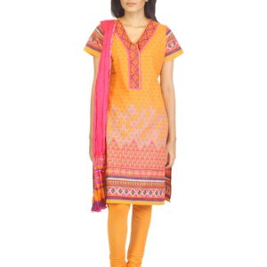 Biba Outlet Women Orange Printed Churidar Kurta with Dupatta