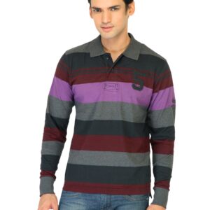 Flying Machine Men Stripes Grey Polo Tshirts