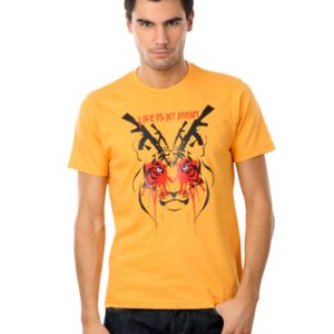 Myntra Men Orange Life Is My Right T-shirt