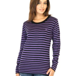 Flying Machine Women Stripes Purple Sweaters