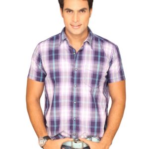 Highlander Men Purple White Checked Shirt