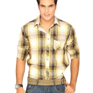 Highlander Men Yellow Black Checked Shirt