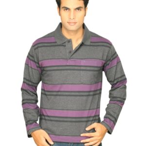 Classic Polo Men's Dark Grey With Black Purple Stripes T-shirt