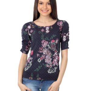 Lee Women Navy Blue Printed Top