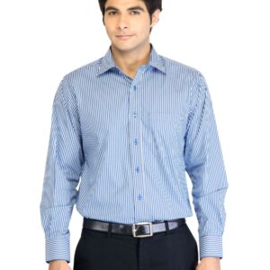 Peter England Men Stripes Blue Shirt