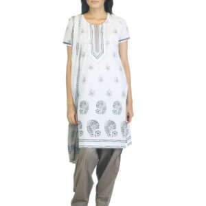 Biba Outlet Women White & Grey Printed Salwar Suit with Dupatta