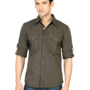 Wrangler Men Biker Brown Shirt