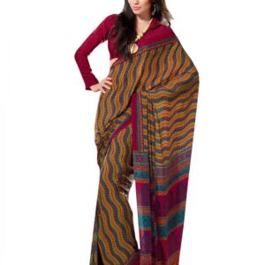 Prafful Yellow & Maroon Printed Sari