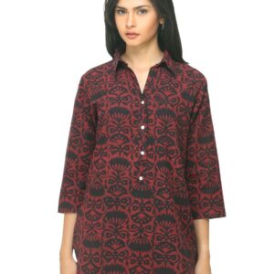 Fabindia Women Printed Red & Black Kurti