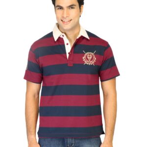 Classic Polo Men Stripes Maroon Tshirts