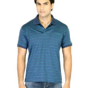 Proline Men Blue Striped Polo T-shirt