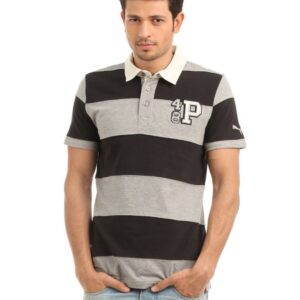 Puma Men Black and Grey Rugby Polo T-shirt