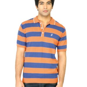 John Players Men Stripes Orange Polo T-Shirt